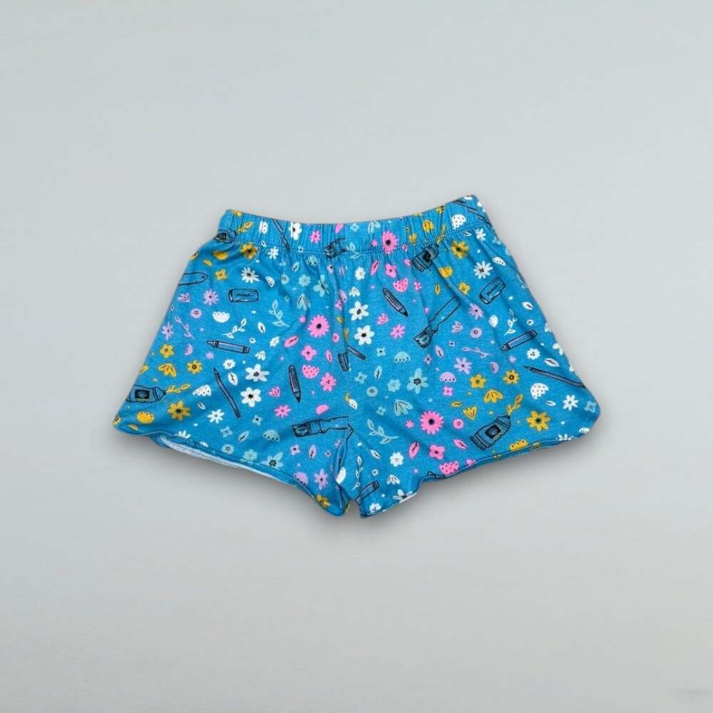 Girls Blue Floral School Print Pajama Sleep Shorts Size L 10/12 - Picture 3 of 3